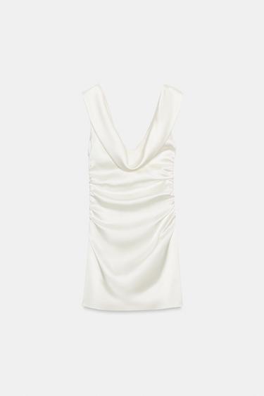 ROBE COURTE SATINÉE À PLIS - Blanc cassé de Zara - Image 7