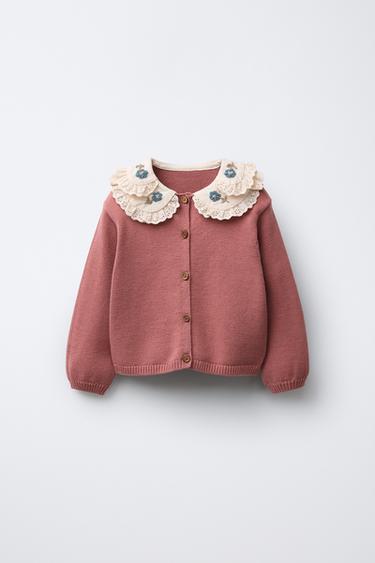 Zara DOUBLE COLLAR KNIT CARDIGAN - Mid-pink - Image 0