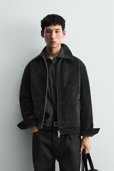 Zara 絎縫燈芯絨夾克 - 黑色