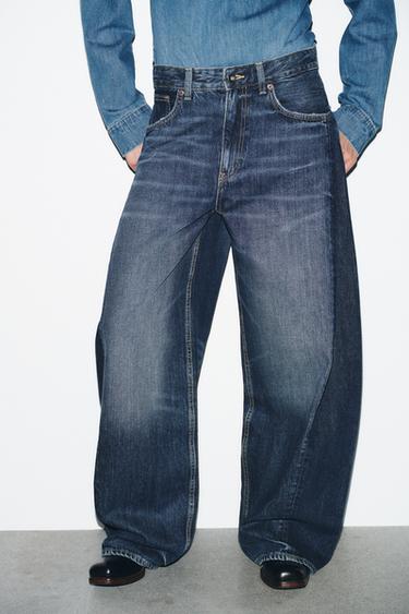 Zara TRF MID-RISE OVERSIZE JEANS - Navy blue