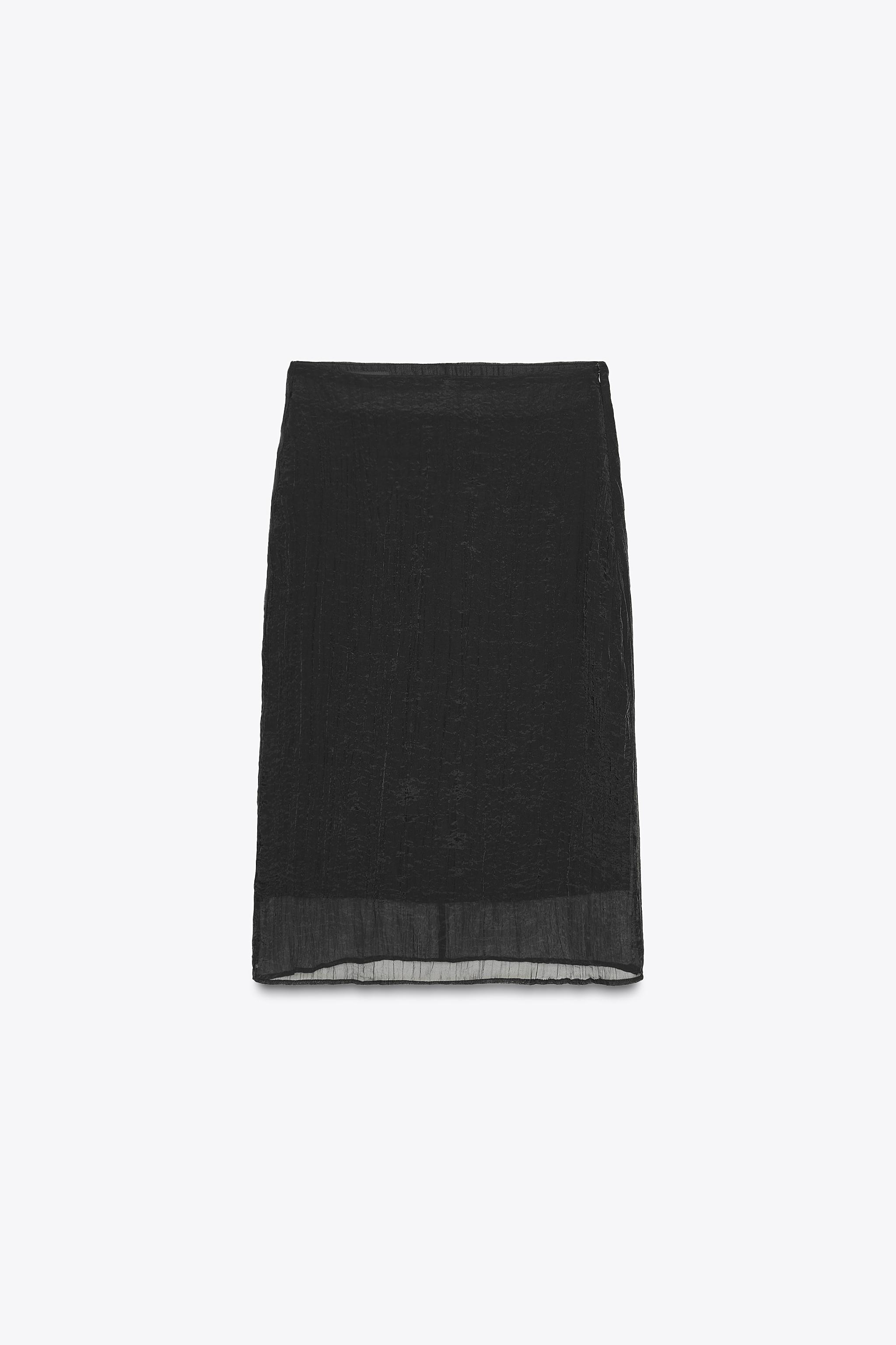 リンクル加工オーガンザミディスカート - ブラック | ZARA Japan