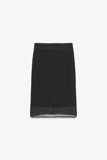 FALDA MIDI ORGANZA EFECTO ARRUGADO - Negro de Zara
