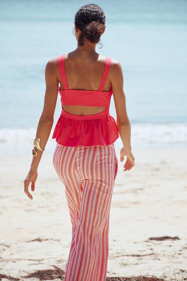 TOP PÉPLUM NŒUD AVEC LIN - Rose moyen de Zara - Image 4
