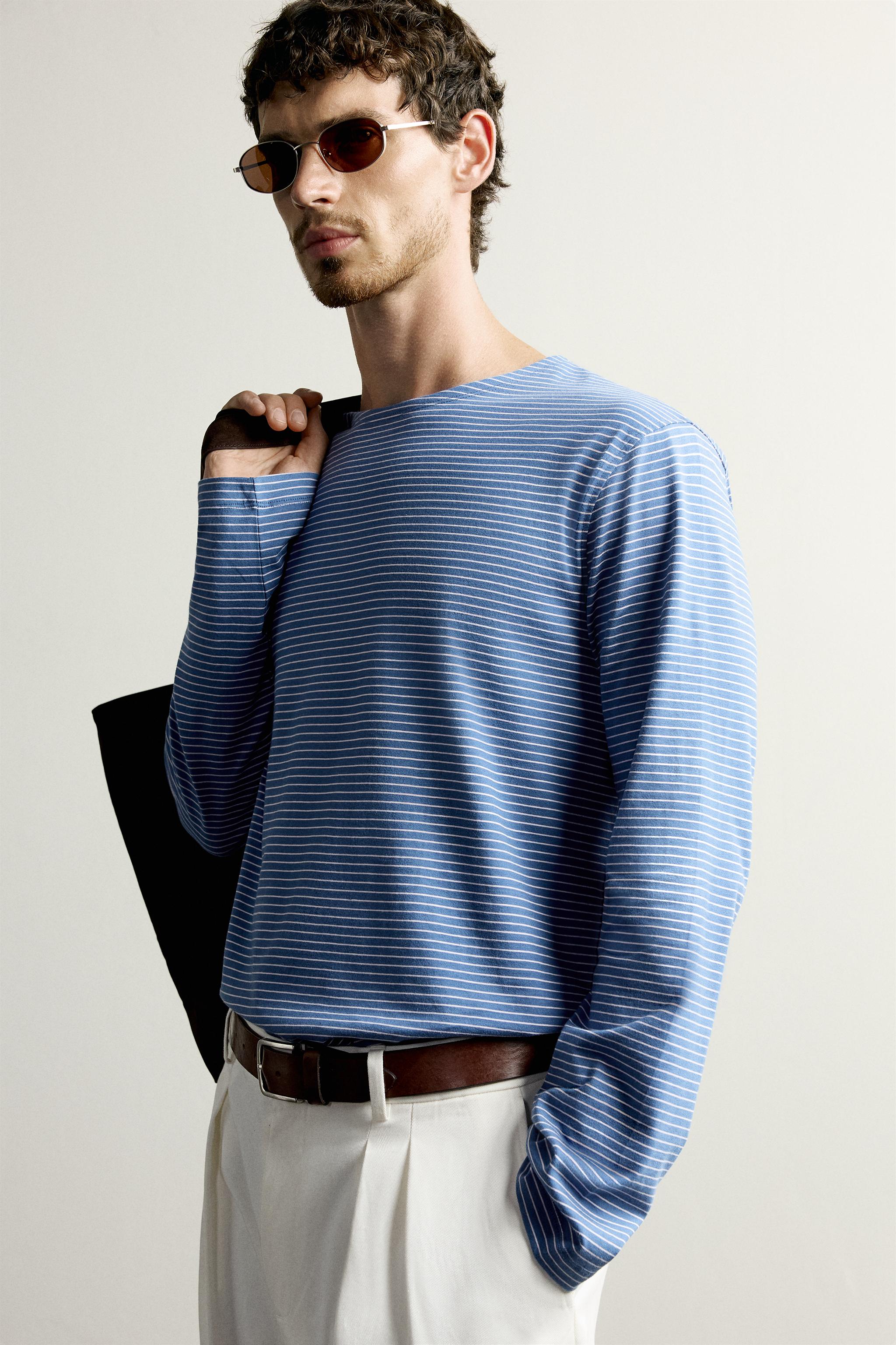 Мужские футболки Zara JACQUARD STRIPE T-SHIRT — фото 6