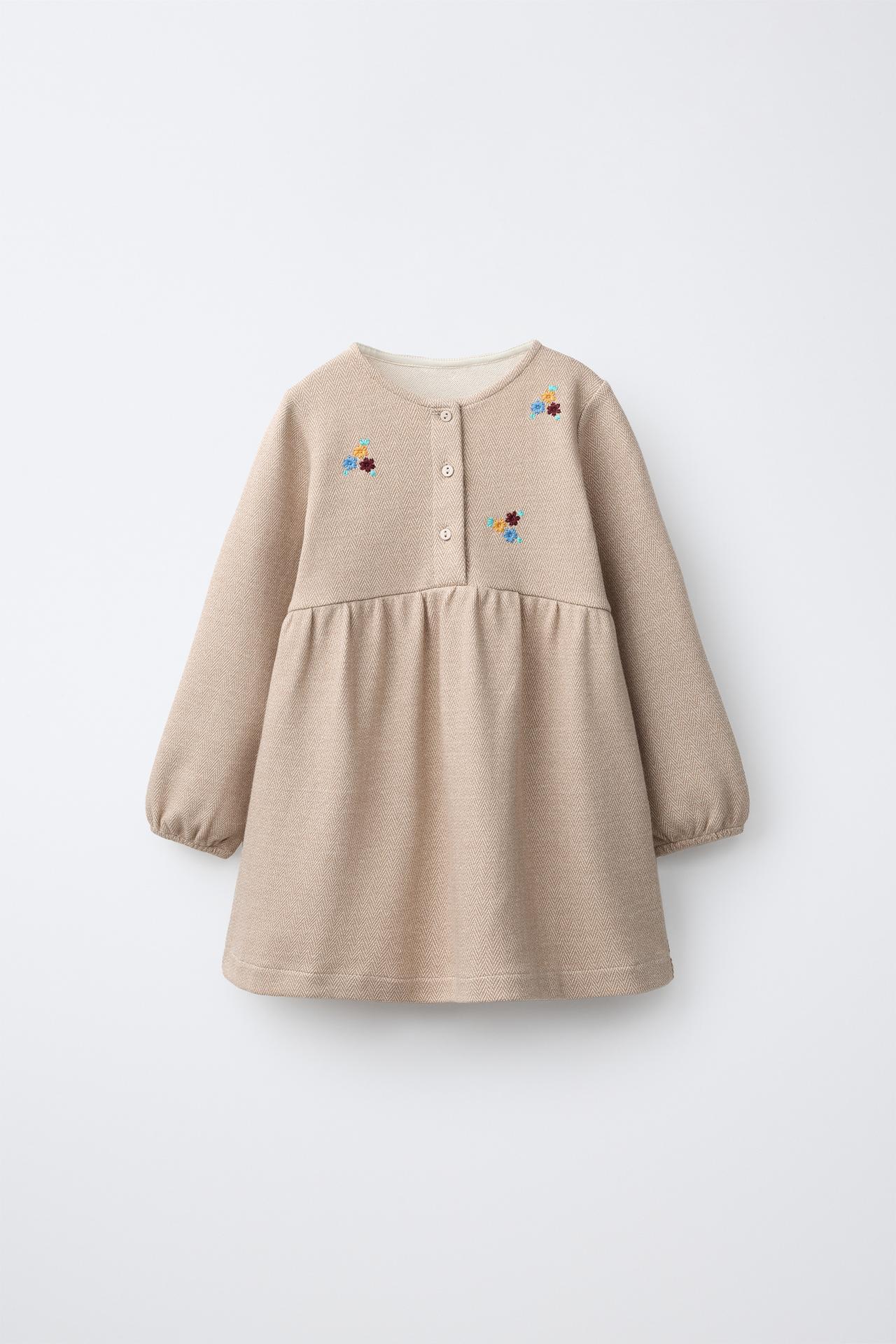 EMBROIDERED STRUCTURED DRESS — Caramel