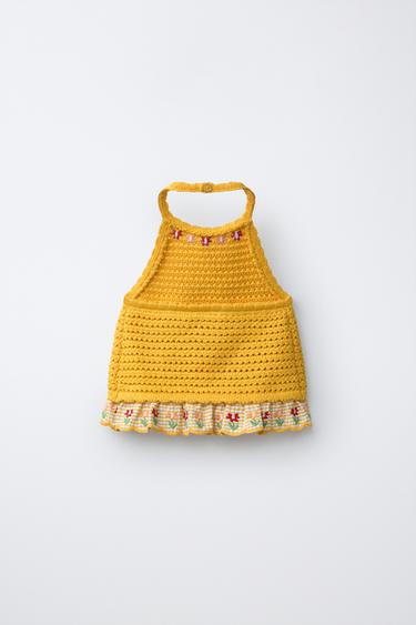 TOP EN MAILLE À FLEURS BRODÉES - Jaune de Zara - Image 1