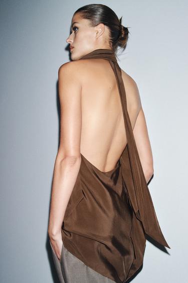 ZW COLLECTION ASYMMETRIC HALTER TOP - Brown by Zara
