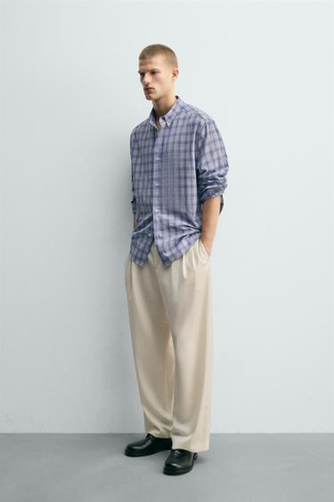 RELAXED FIT CHECKS SHIRT - Blue marl by Zara - Image 3