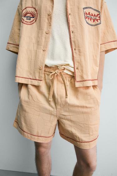 SHORT RELAXED FIT JACQUARD BRODÉ - Sable de Zara - Image 4
