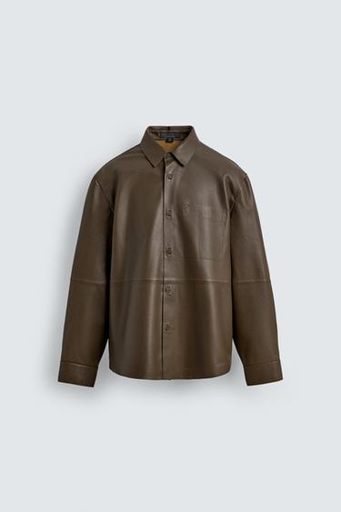 Zaras SKJORTA I SKINN MED FICKA - Khaki