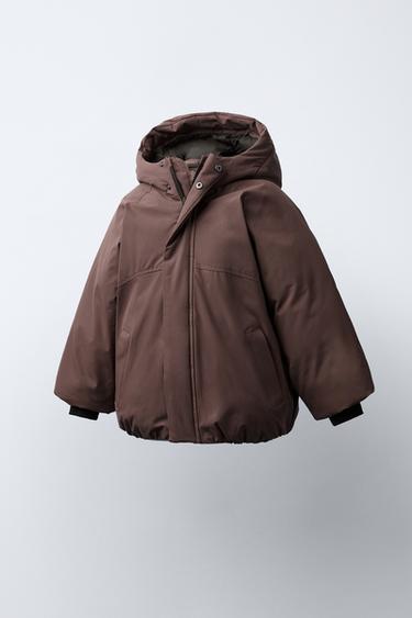 WATER-REPELLENT QUILTED COAT WITH HOODIE - Dark burgundy by Zara - Image 1