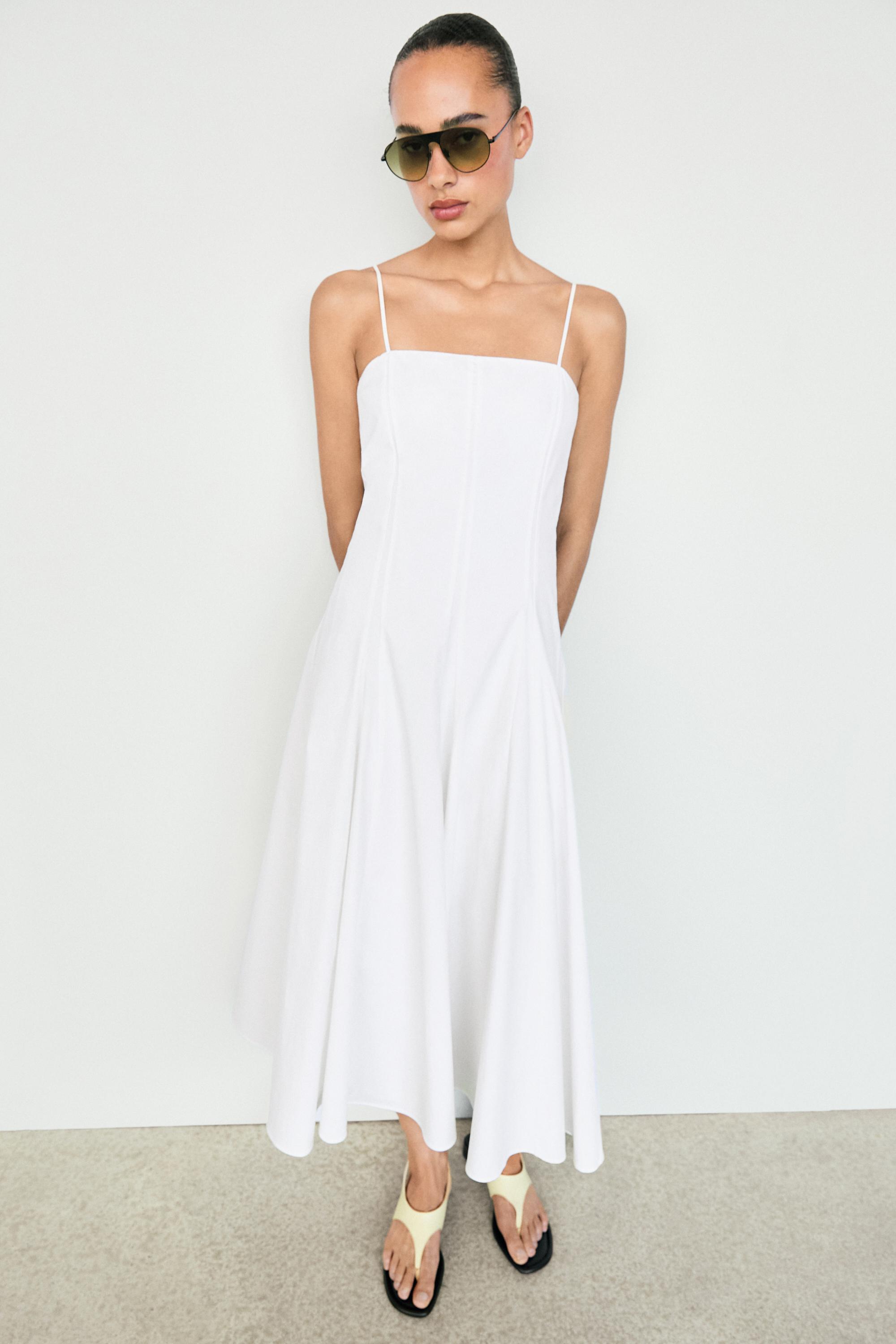 Poplin strap midi dress