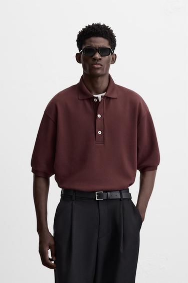 POLO ESTRUCTURA PIQUÉ - Burgundy de Zara