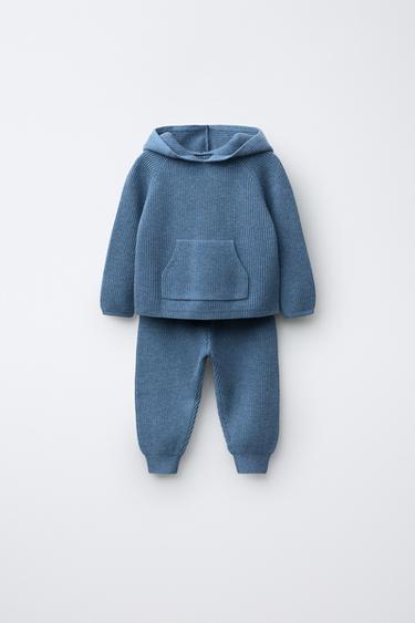 TOTAL LOOK JERSEY HOODIE AND KNITTED JOGGER TROUSERS - BROWN VIGORE by Zara - Image 0