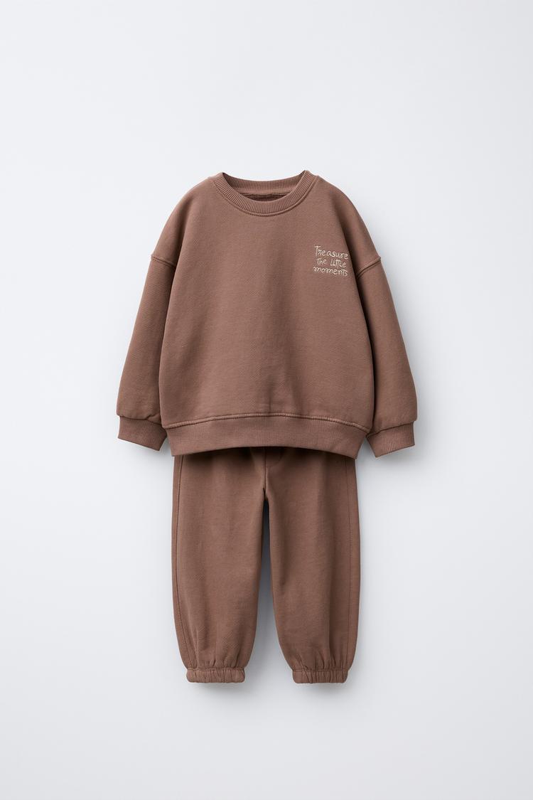 EMBROIDERED TEXT SWEATSHIRT AND JOGGERS SET Pale pink ZARA