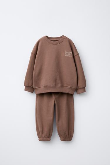 EMBROIDERED TEXT SWEATSHIRT AND JOGGERS SET - Pale pink by Zara