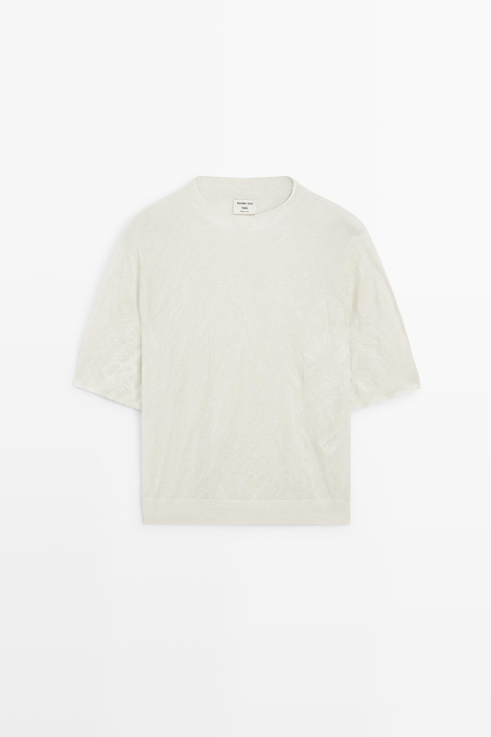 Short sleeve fine knit sweater - STUDIO — Aged silver