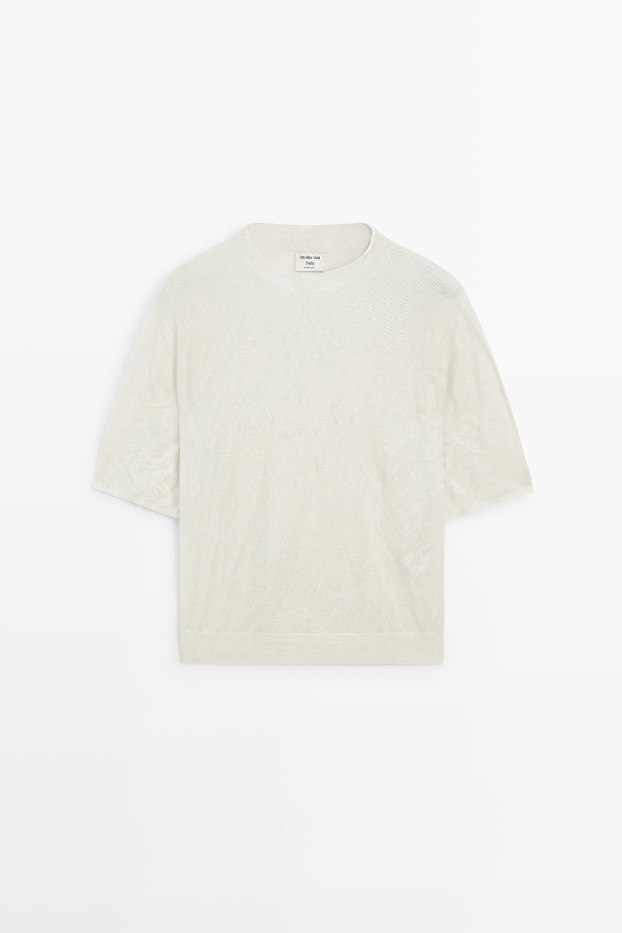 Short sleeve fine knit sweater - STUDIO — Aged silver