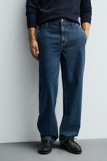 Zara DENIM CHINO STRAIGHT FIT PANTS - Blue