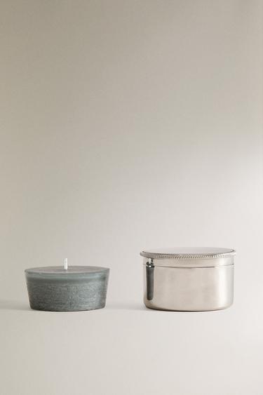 (85 G) ENSEMBLE DE BOUGIES PARFUMÉES CYLINDRIQUES BASILICUM ET POT ARGENT - Vert menthe de Zara - Image 1