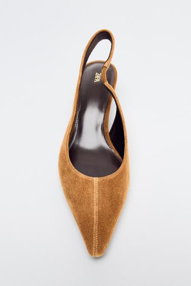 Zara SPLIT LEATHER SLINGBACKS - Brown