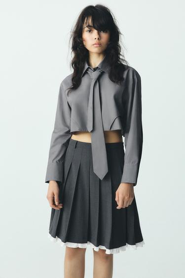 MIDI SKIRT WITH BOX PLEATS AND RUFFLES - Dark grey by Zara