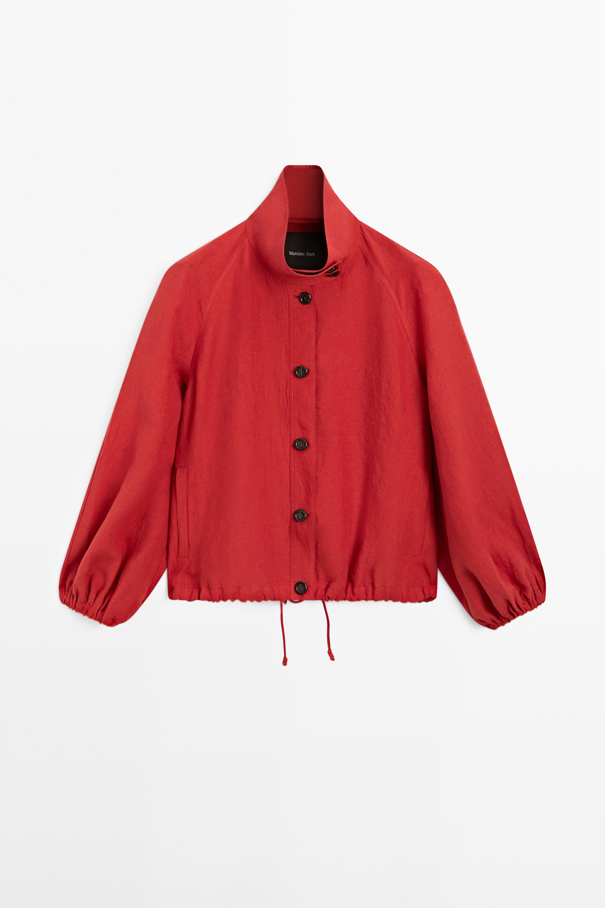 Linen puff bomber jacket