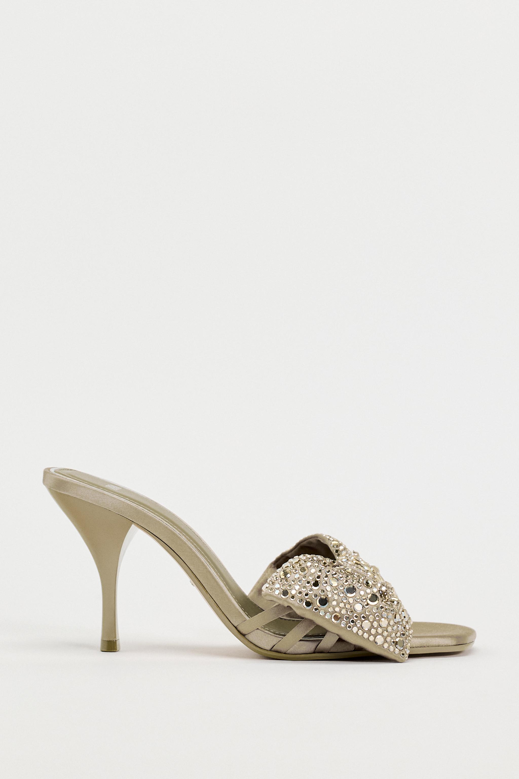 EMBELLISHED BOW SANDALS - Taupe Grey | ZARA Saudi Arabia