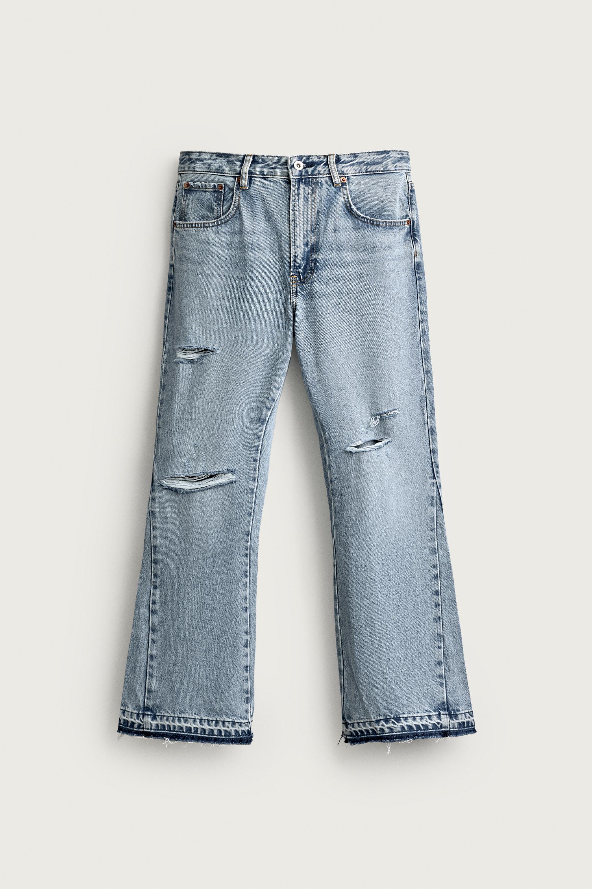 DISTRESSED FLARE FIT JEANS — Light blue