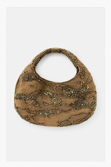 Zara EMBROIDERED BEADED MINI BAG - Golden