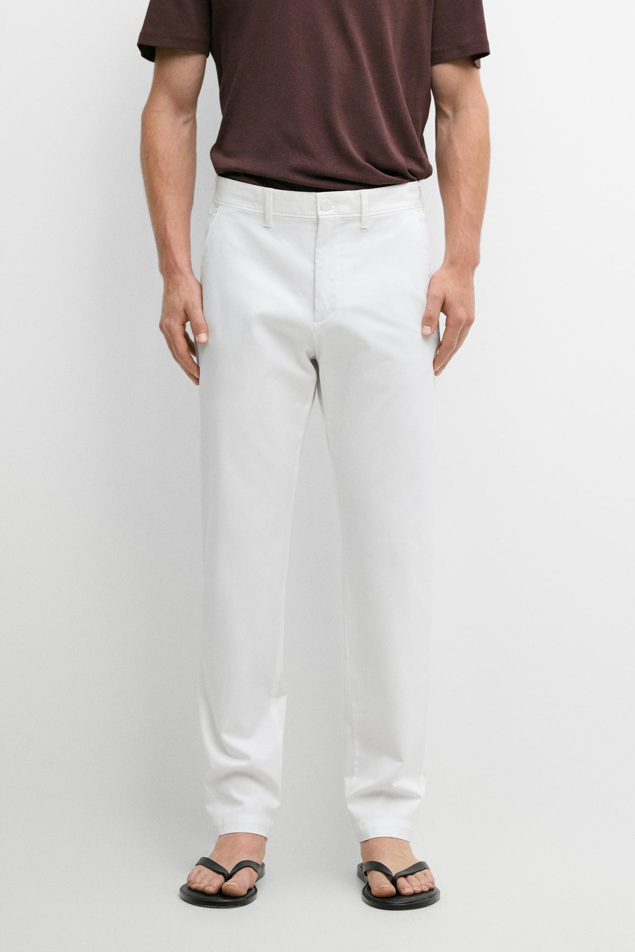 Cotton blend slim fit pants — Oyster-white