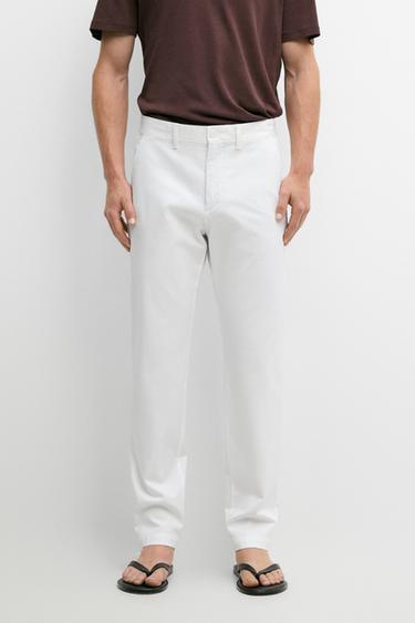 Cotton blend slim fit pants — Oyster-white 2