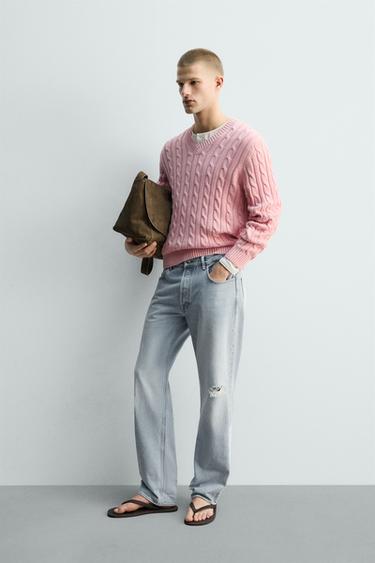 CABLE KNIT TEXTURED JUMPER - Pink by Zara - Image 3