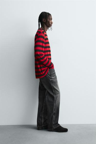CONTRAST STRIPED T-SHIRT - Red by Zara - Image 3
