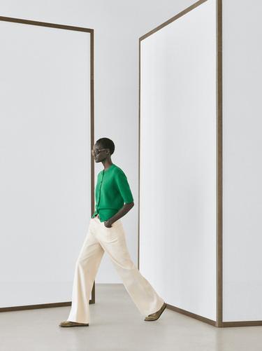 Cárdigan punto manga corta mezcla algodón - Verde de Zara