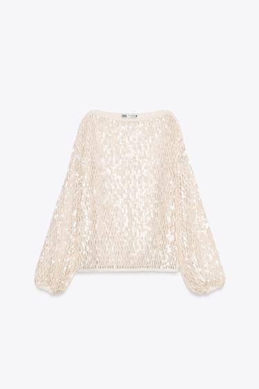 ZW COLLECTION SEQUIN TOP - Beige by Zara