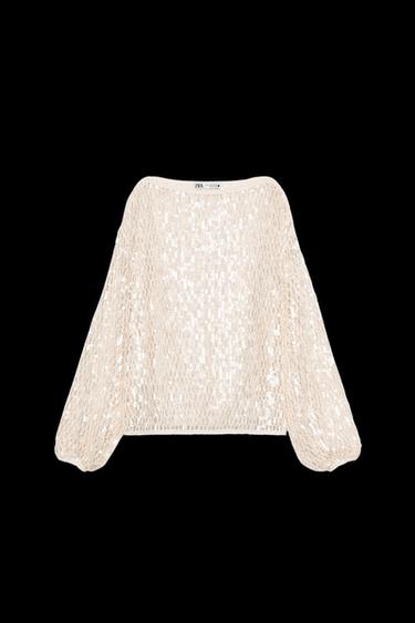 Zara ZW COLLECTION SEQUIN TOP - Beige - Image 0