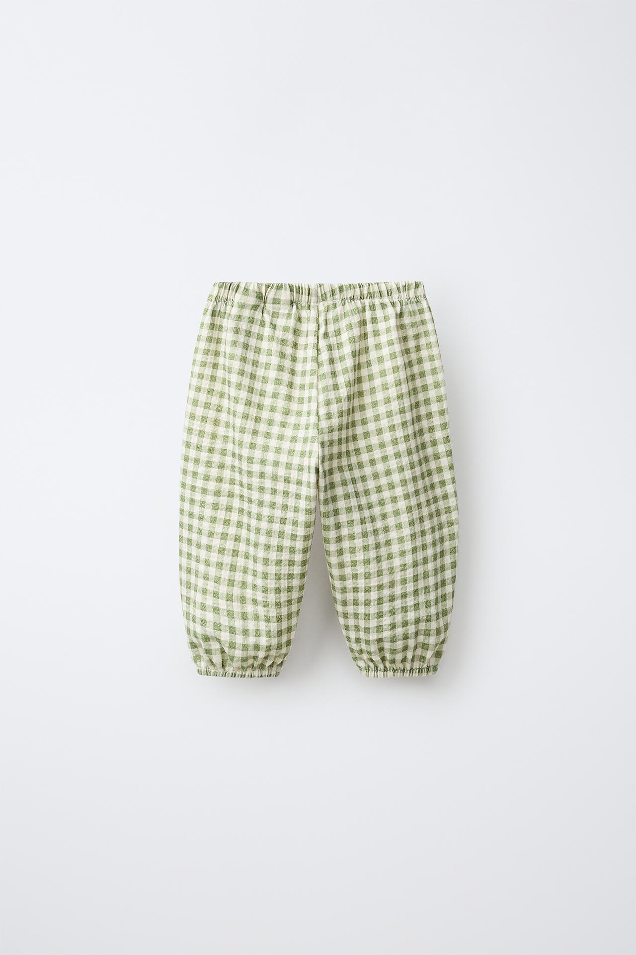 CHECK PRINT BAGGY TROUSERS — Light green