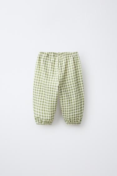 CHECK PRINT BAGGY TROUSERS — Light green 2