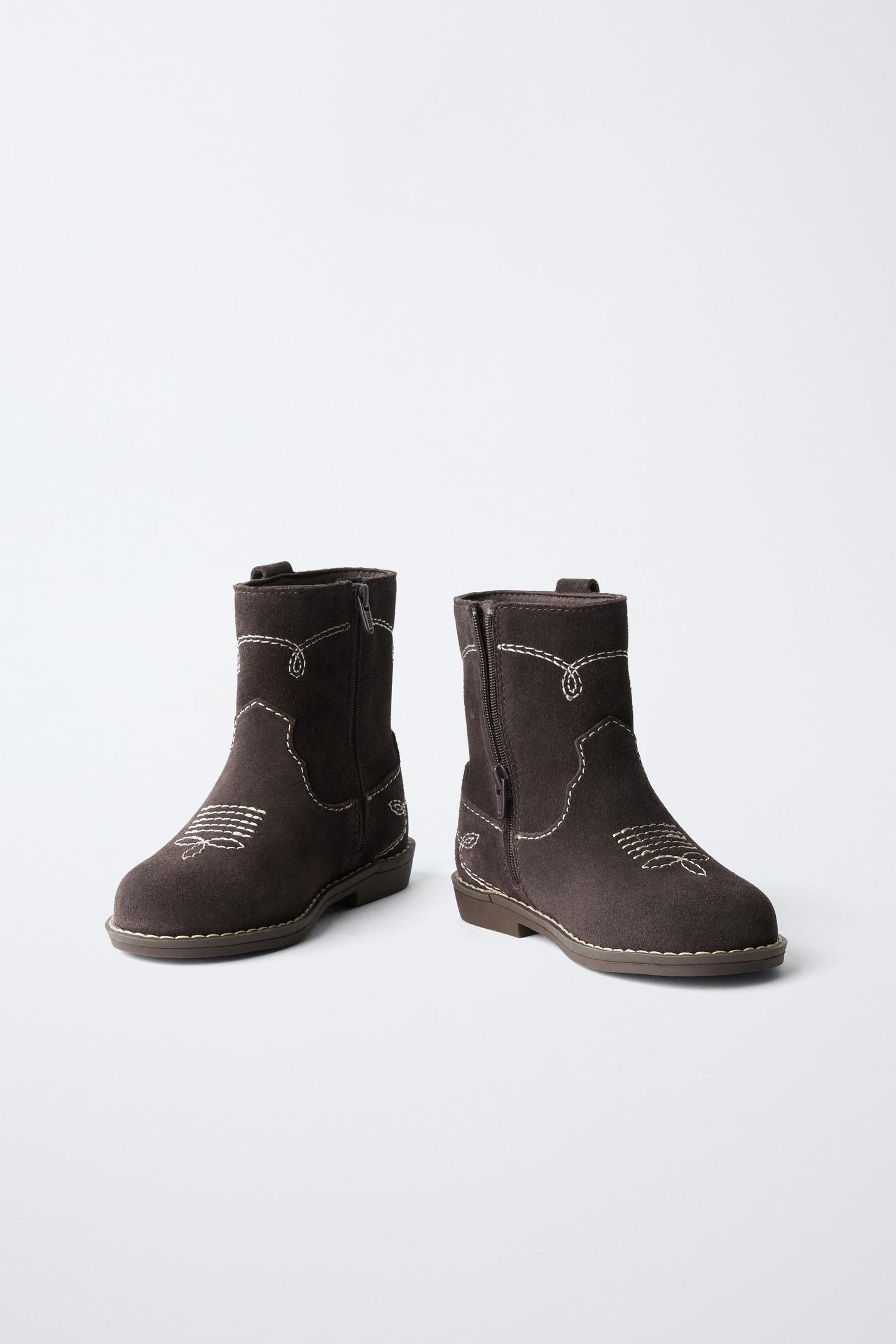 Детские ботинки Zara Leather Embroidered Cowboy, цвет: Коричневый — фото 3
