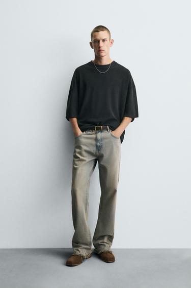 Zara PRINTED KNIT T-SHIRT - Anthracite grey