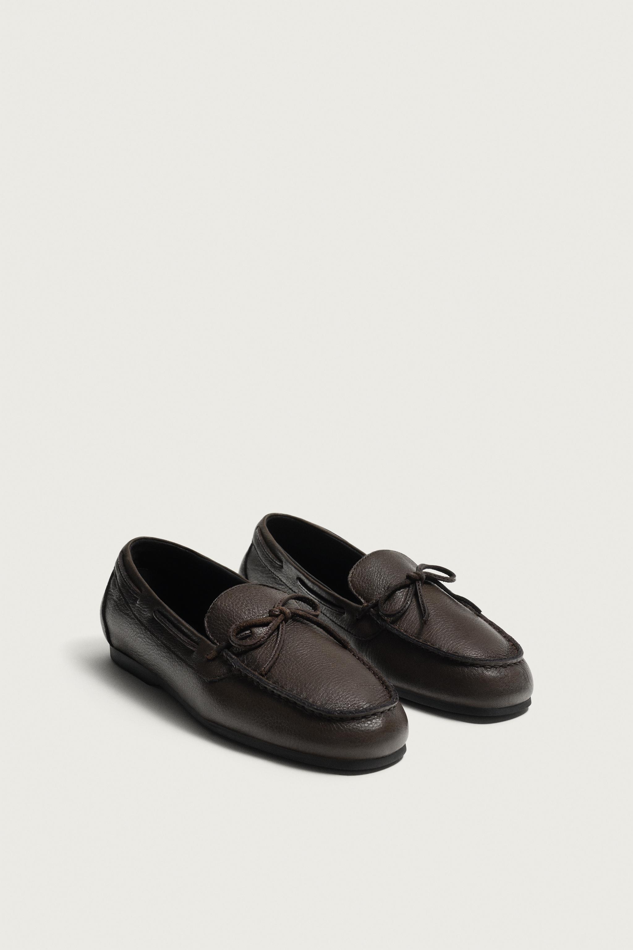 AARON LEVINE X ZARA LEATHER BOW LOAFERS — Brown