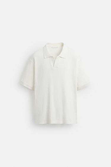 Zara RIB TEXTURED POLO SHIRT - Oyster-white