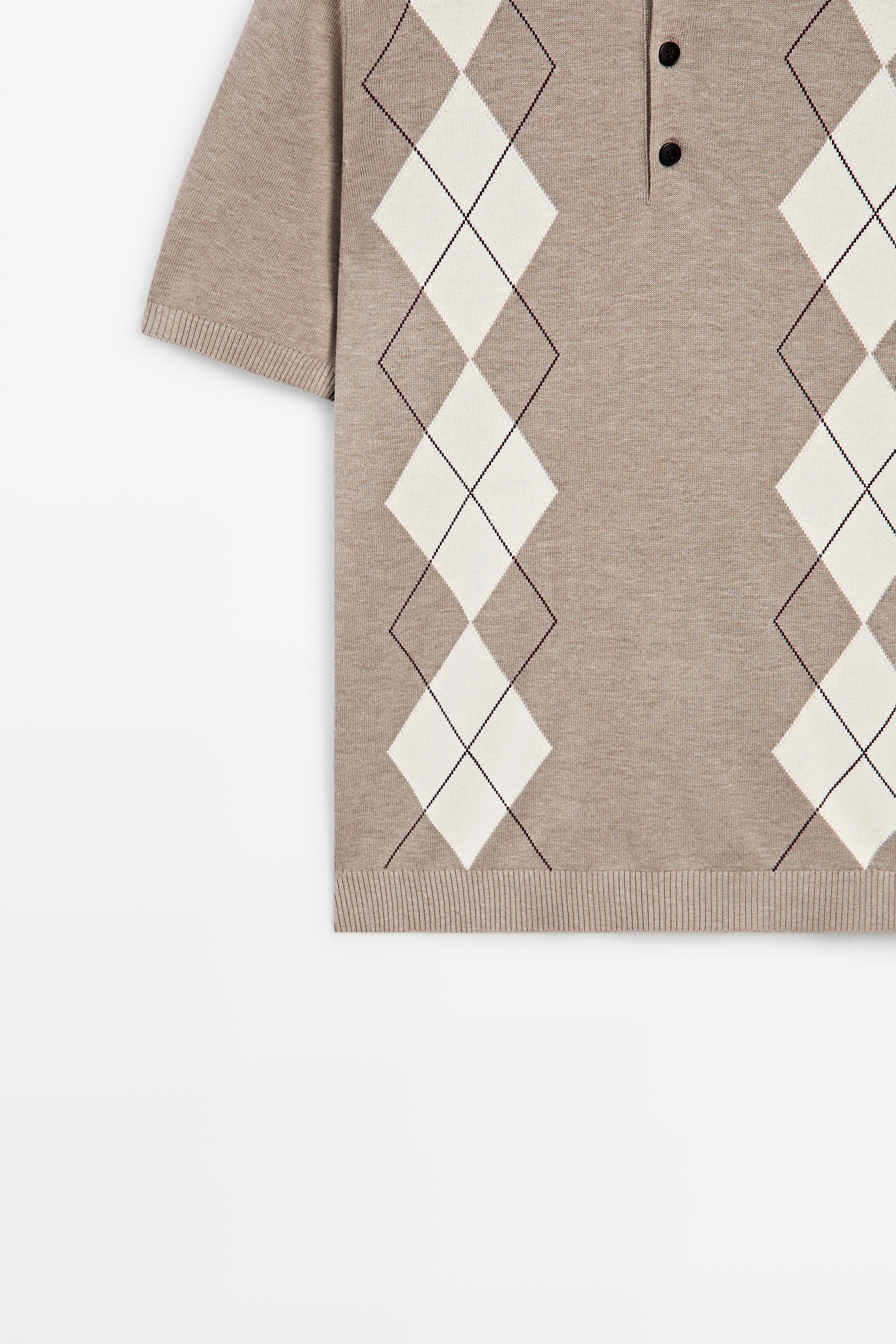 Cotton blend diamond pattern short sleeve polo shirt