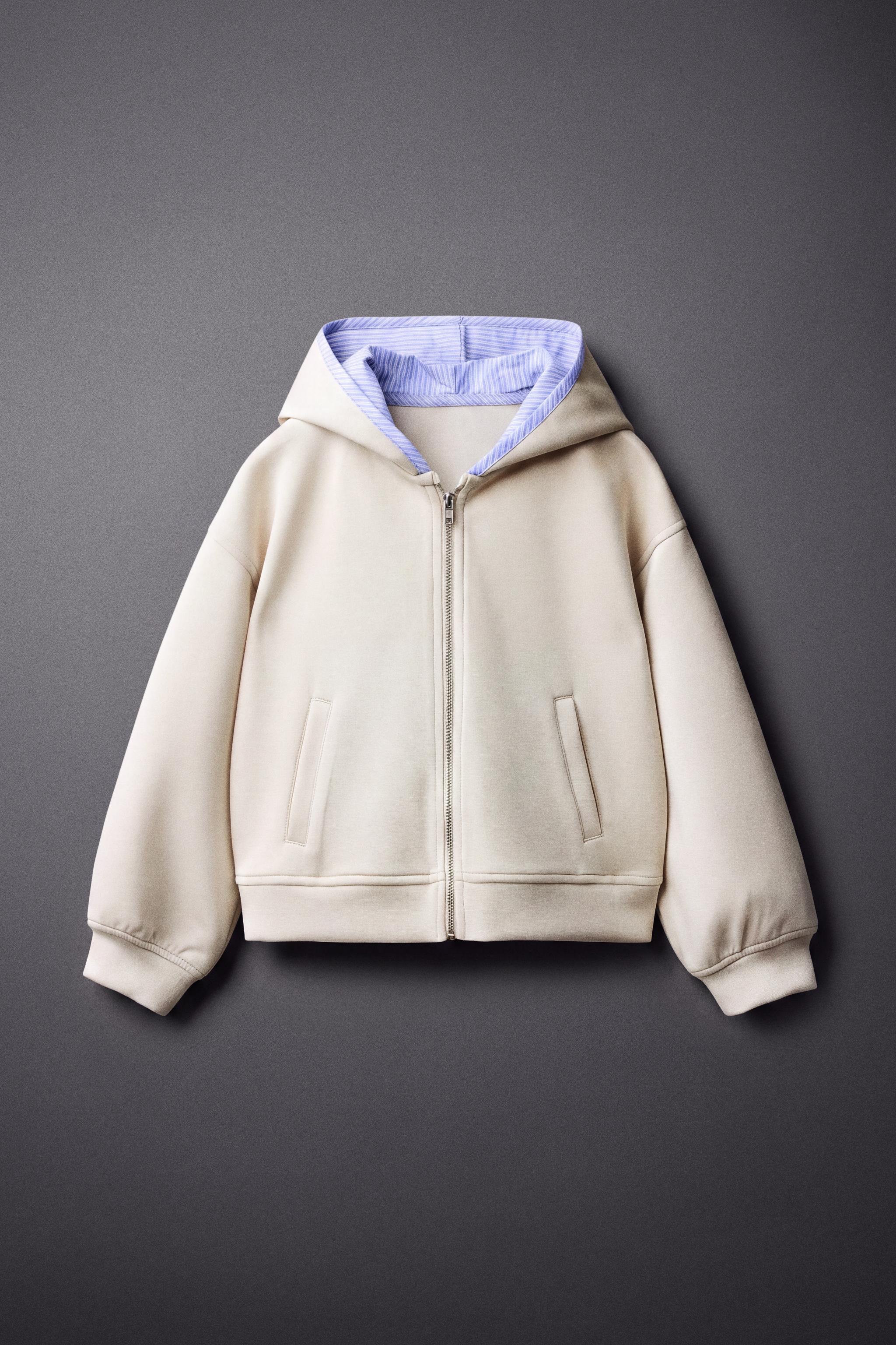 SPORTY STRIPED PIPING HOODIE — Ecru