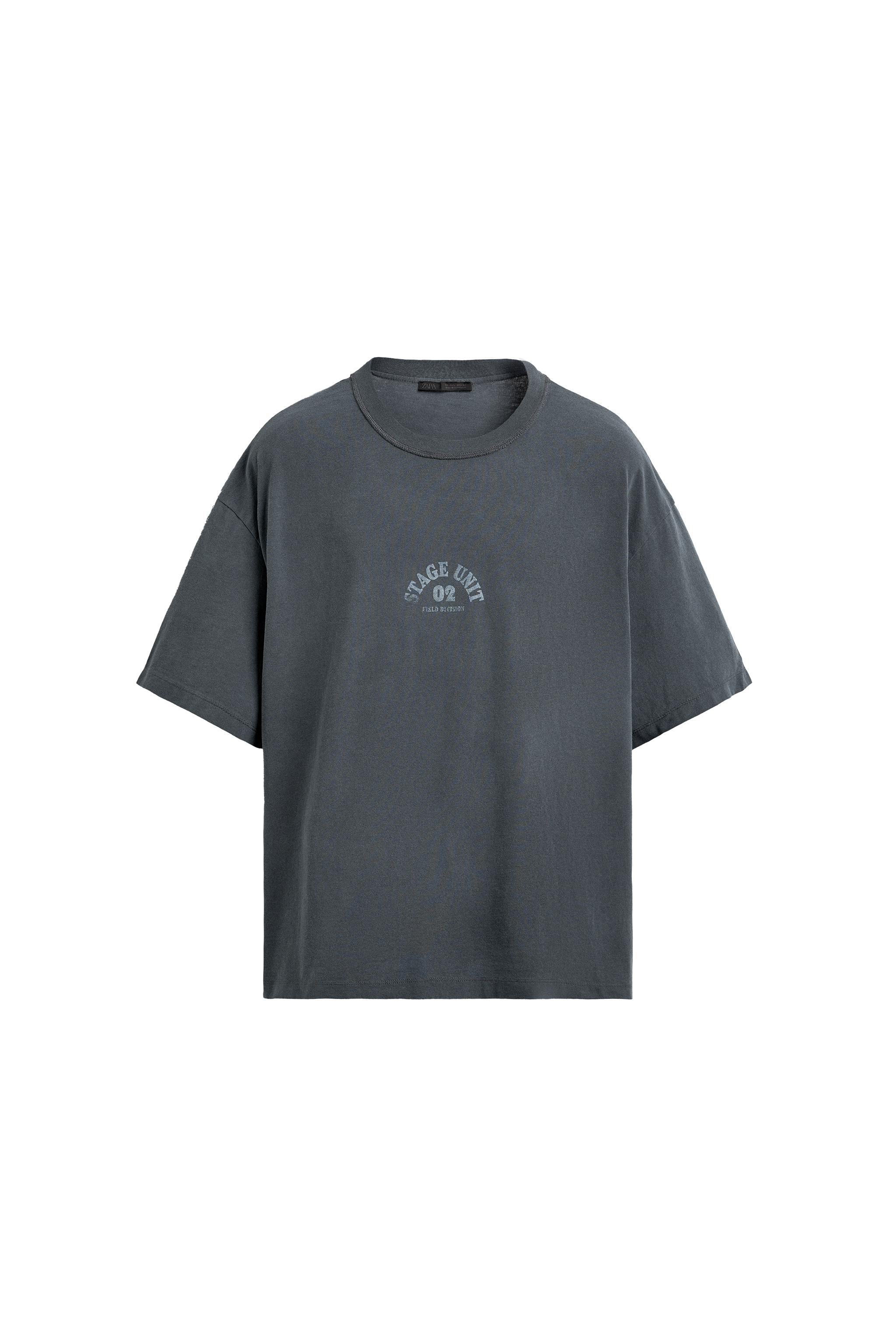 ウォッシュドコントラストプリントTシャツ - ライトグレー | ZARA 