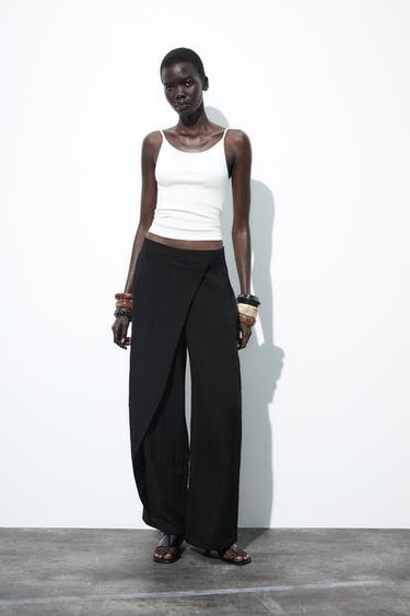 PANTALÓN PAREO CON LINO - Negro de Zara