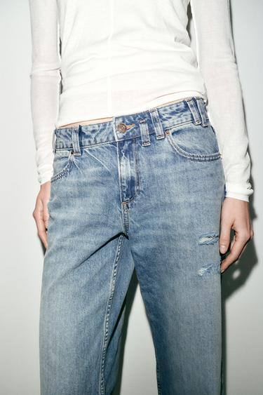 Z1975 STRAIGHT LOW-RISE RIPPED JEANS - Indigo by Zara - Image 4