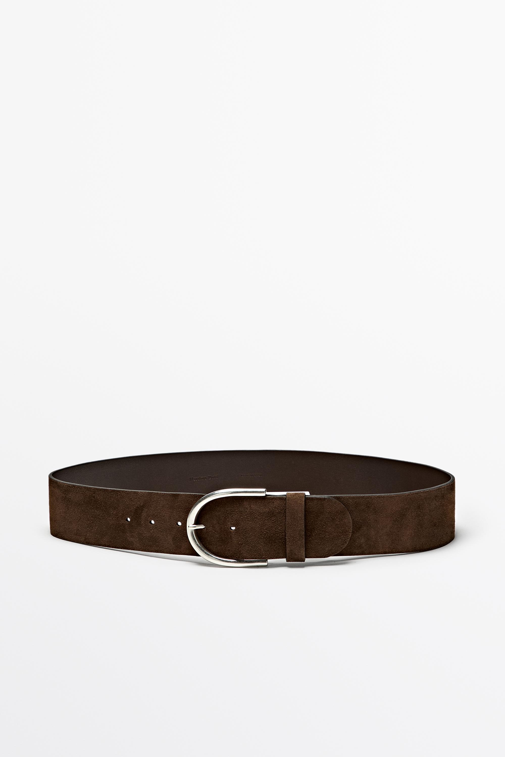 Split suede leather belt with metallic buckle