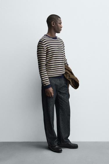 PULL JACQUARD À RAYURES - Écru / Bleu marine de Zara - Image 3